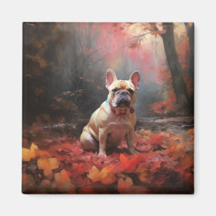 Franse Bulldog in herfstbladeren val inspireert Magneet