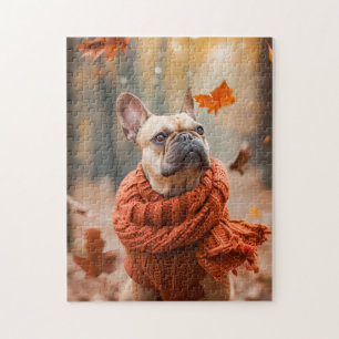 Franse Bulldog in herfstbos Legpuzzel