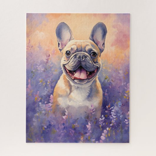 Franse Bulldog in Lavender veld Legpuzzel (Verticaal)