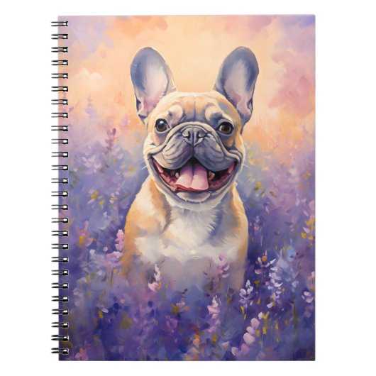Franse Bulldog in Lavender veld Notitieboek (Voorkant)