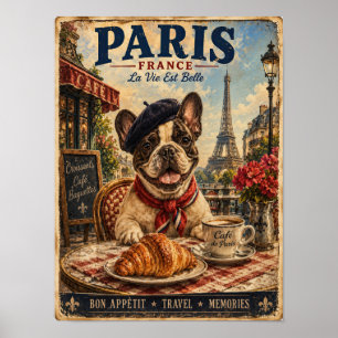 Franse Bulldog in Parijs Vintage Reisposter Poster