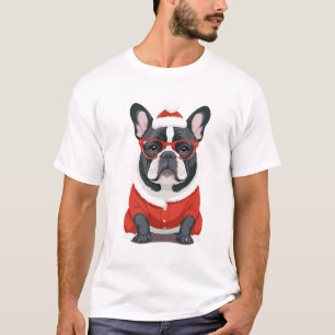 Franse Bulldog in Santa Costume Schattige Grappige T-shirt