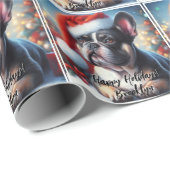 Franse Bulldog in Santa Hat Cadeaupapier (Rol Hoek)