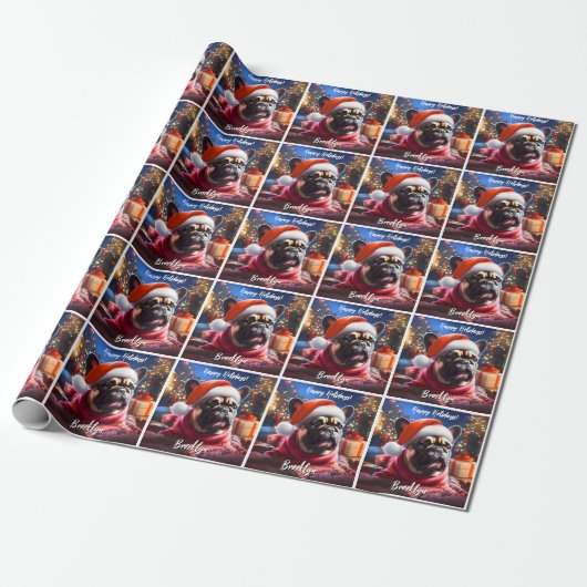 Franse Bulldog in Santa Hat Cadeaupapier (Uitgerold)