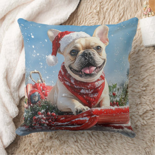 Franse Bulldog in slee Let it Snow Kerstmis Kussen