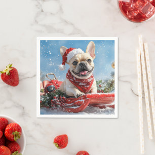 Franse Bulldog in slee Let it Snow Kerstmis Servet