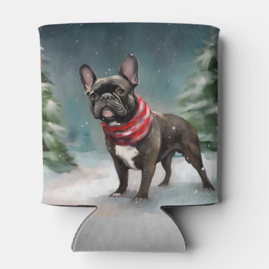 Franse Bulldog in Sneeuw Kerstmis Blikjeskoeler (Achterkant)