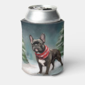 Franse Bulldog in Sneeuw Kerstmis Blikjeskoeler (Blikje Achterkant)