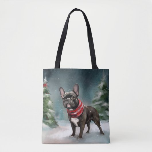 Franse Bulldog in Sneeuw Kerstmis Draagtas (Voorkant)
