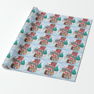Franse Bulldog In sneeuw Kerstmis Hondenhok Cadeaupapier