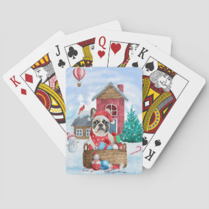 Franse Bulldog In sneeuw Kerstmis Hondenhok Pokerkaarten