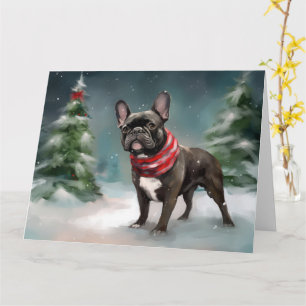 Franse Bulldog in Sneeuw Kerstmis Kaart