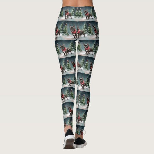 Franse Bulldog in Sneeuw Kerstmis Leggings (Achterkant)