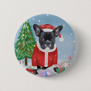Franse Bulldog in sneeuw met kerstcadeaus Ronde Button 5,7 Cm