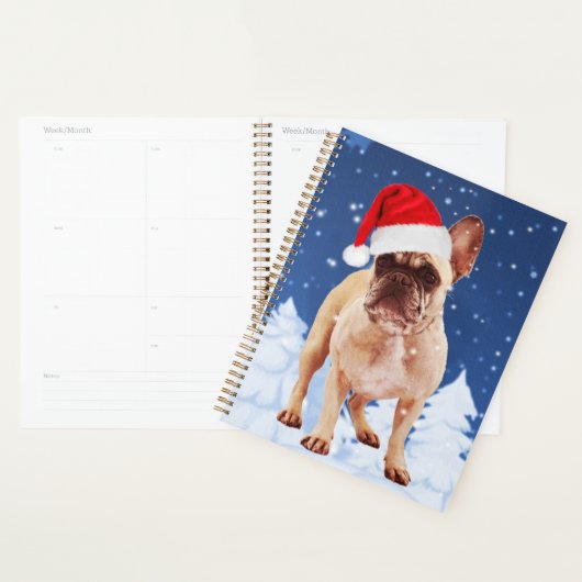 Franse Bulldog in Sneeuwkerstmis met Santa Hat Planner (Display)