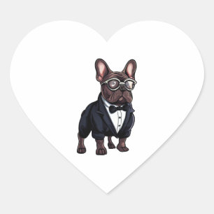 Franse Bulldog in Tuxedo met een bril Hart Sticker