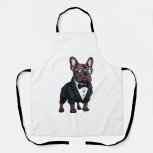 Franse Bulldog in Tuxedo met een bril Schort