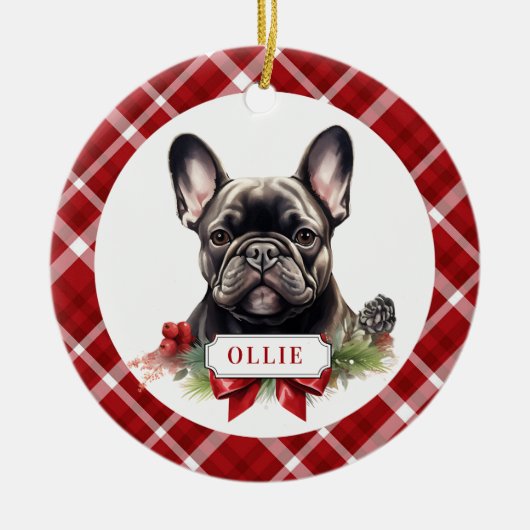 Franse Bulldog keramische cirkel Ornament (Voorkant)