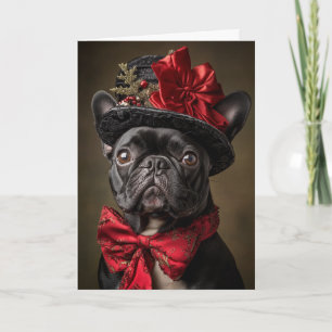 Franse Bulldog Kerst Elegante Victoriaanse Hond Feestdagen Kaart