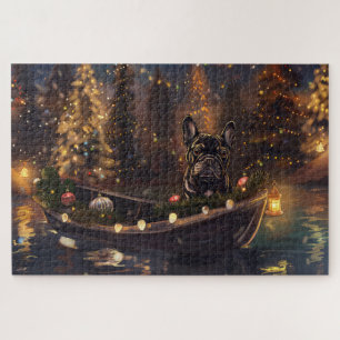 Franse Bulldog Kerst Feestelijke Reis Legpuzzel