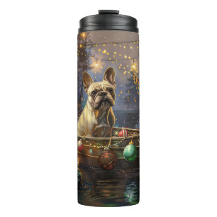 Franse Bulldog Kerst Feestelijke Reis Thermosbeker