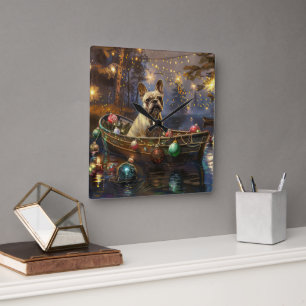 Franse Bulldog Kerst Feestelijke Reis Vierkante Klok