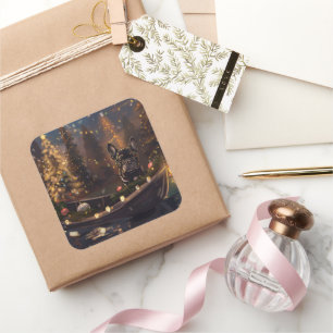 Franse Bulldog Kerst Feestelijke Reis Vierkante Sticker