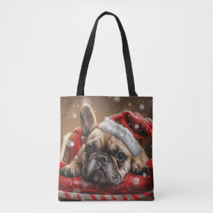 Franse Bulldog Kerst Festiviteit Draagtas