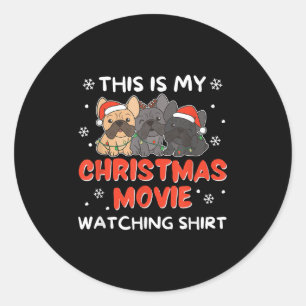 Franse Bulldog Kerst Film Kijkende Mannen Vrouwen Ronde Sticker