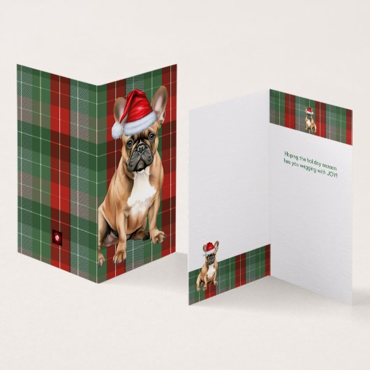 Franse Bulldog Kerst Groen Rood Vakantie Plaid Kaart (Binnen en buitenkant)