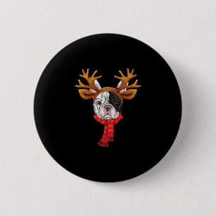 Franse Bulldog Kerst Rendier Geweien Xmas Ronde Button 5,7 Cm