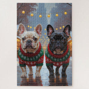 Franse Bulldog Kerst Sneeuw Vakantie Legpuzzel