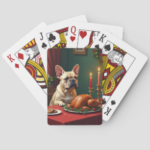 Franse Bulldog Kerstavond Feest Schilderij Pokerkaarten