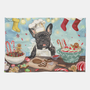 Franse Bulldog Kerstbakfeest: Festive Kerstmis Theedoek