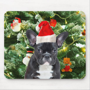 Franse Bulldog Kerstboom Ornamenten Sneeuwman Muismat