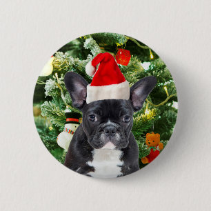 Franse Bulldog Kerstboom Ornamenten Sneeuwman Ronde Button 5,7 Cm