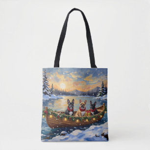 Franse Bulldog Kerstboot Vakantie Draagtas