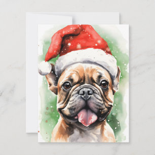 Franse Bulldog Kerstborstel schilderen kunstwerk Feestdagenkaart