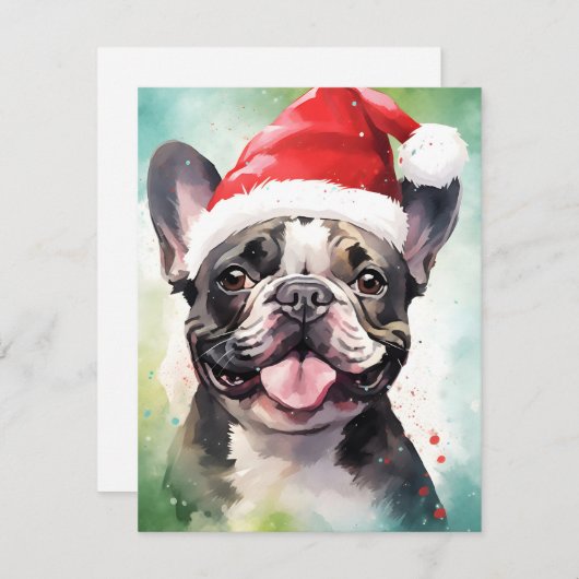 Franse Bulldog Kerstborstel schilderen kunstwerk Feestdagenkaart (Voorkant / Achterkant)