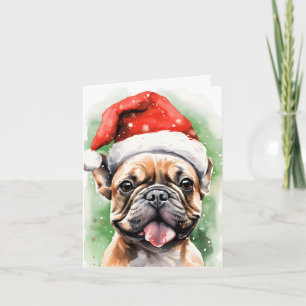 Franse Bulldog Kerstborstel schilderen kunstwerk Kaart