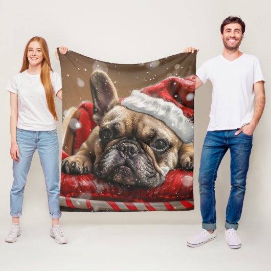 Franse Bulldog Kerstfeest Fleece Deken (In situ)