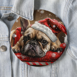 Franse Bulldog Kerstfeest Ronde Button 6,0 Cm