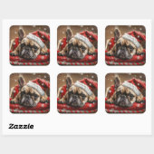 Franse Bulldog Kerstfeest Vierkante Sticker (Vel)