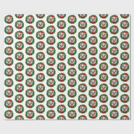 Franse Bulldog Kerstkrans Cadeaupapier (Vlak)