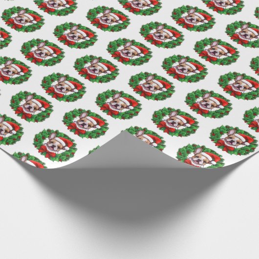 Franse Bulldog Kerstkrans Cadeaupapier (Hoek)