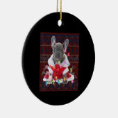 Franse Bulldog kerstlampjes met lelijke Sweater Do Keramisch Ornament (Rechts)