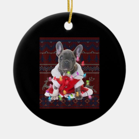 Franse Bulldog kerstlampjes met lelijke Sweater Do Keramisch Ornament (Voorkant)