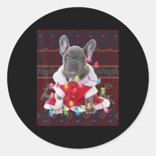 Franse Bulldog kerstlampjes met lelijke Sweater Do Ronde Sticker