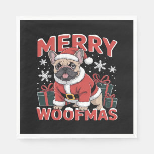 Franse Bulldog Kerstman Hoed Prettig Kerstfeest Ho Servet