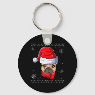 Franse Bulldog Kerstman Kleding Sleutelhanger